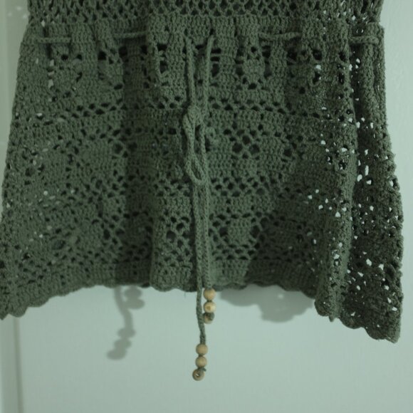 Blumind Grey green cotton crochet top tunic with waist tie size S - Picture 5 of 7